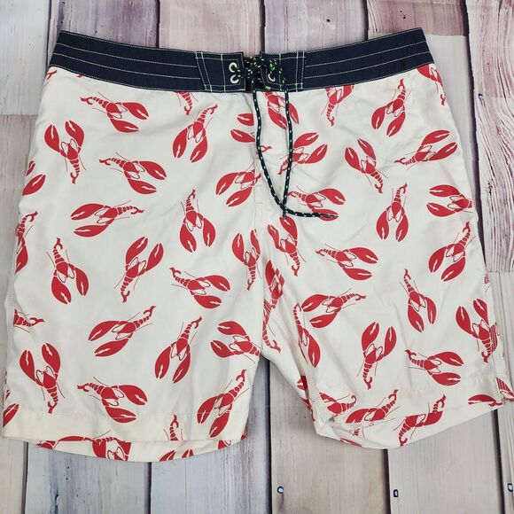 Sperry Top-Sider Board Shorts Mens 36 Swim‎ Trunks Lobsters Allover White Navy - Picture 1 of 8